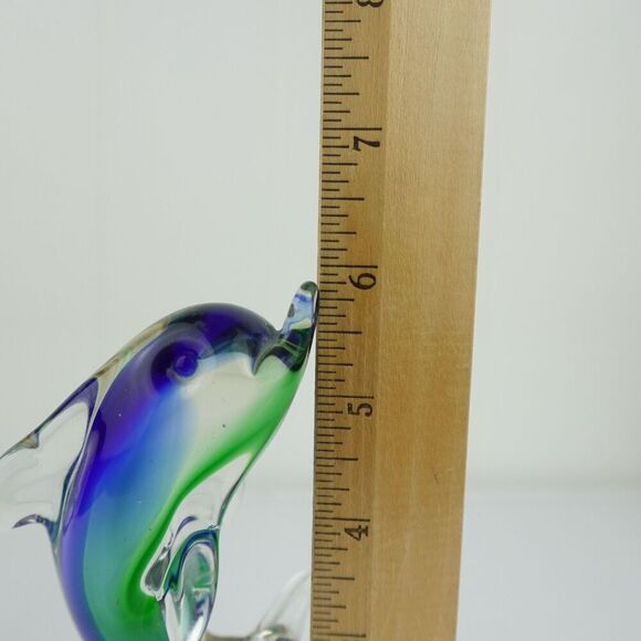 Art Glass Dolphin On Ball Figurine Blue & Green - Picture 9 of 9